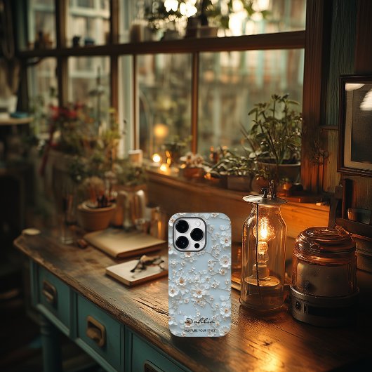 Custom Light Blue Embroted floral Motivierend Case-Mate iPhone Hülle