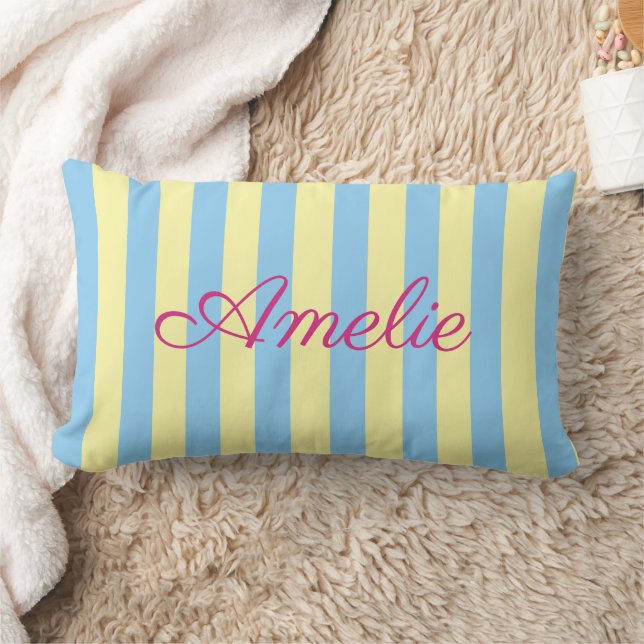 Custom Light Blue, Yellow & Pink Striped  Lendenkissen (Decke)