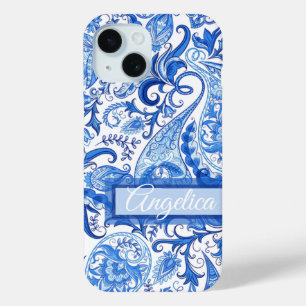 Custom Light Dark Blue White Paisley Art Muster Case-Mate iPhone Hülle