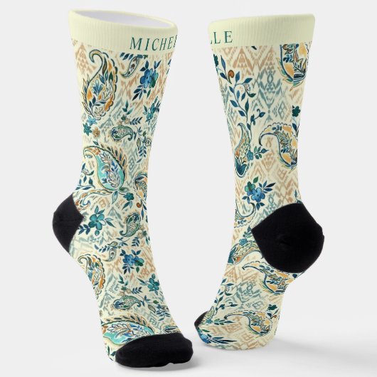 Custom Light Dark Blue White Paisley Muster Socken (Gewinkelt)