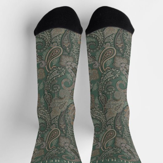 Custom Light Dunkel Green Grey Paisley Pattern Socken (Oben)