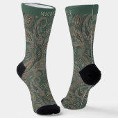Custom Light Dunkel Green Grey Paisley Pattern Socken (Gewinkelt)