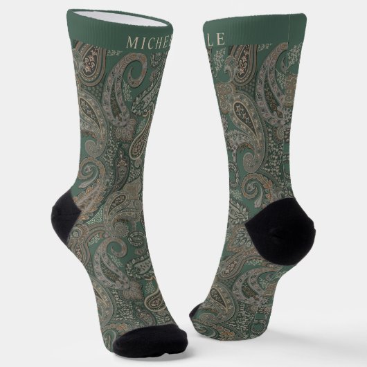 Custom Light Dunkel Green Grey Paisley Pattern Socken (Gewinkelt)