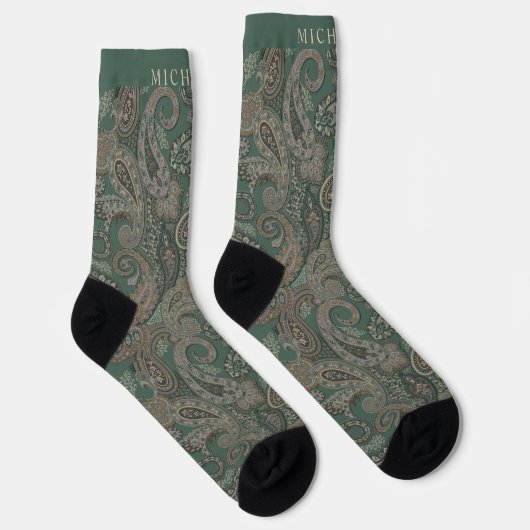Custom Light Dunkel Green Grey Paisley Pattern Socken (Rechts)
