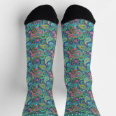 Custom Light Green Dunkel Blue Paisley Muster Socken (Oben)