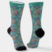 Custom Light Green Dunkel Blue Paisley Muster Socken (Gewinkelt)