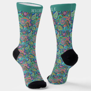 Custom Light Green Dunkel Blue Paisley Muster Socken