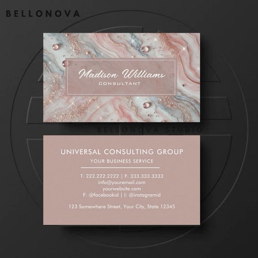 Custom Light Pink Blue White Glitzer Beruflich Visitenkarte