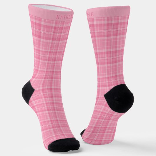 Custom Light Pink Dark Rose Checkered Pattern Socken (Gewinkelt)