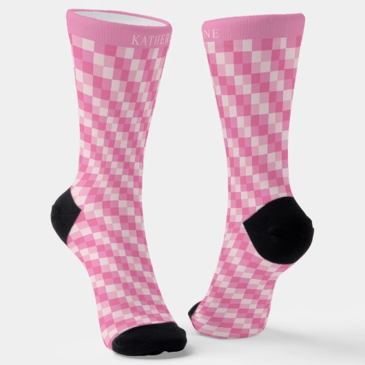 Custom Light Soft Pastel Pink White Checkered Socken (Gewinkelt)