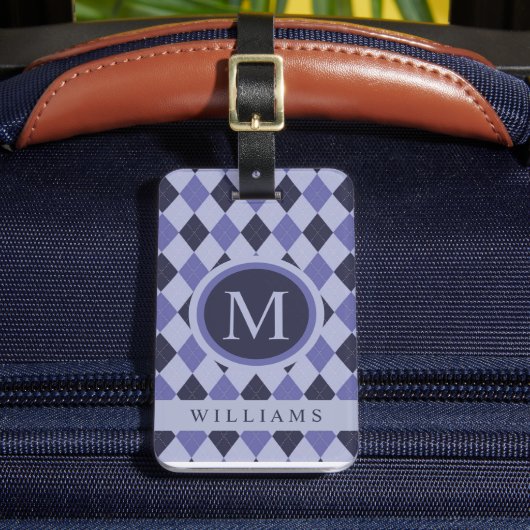 Custom Light Violet Dark Lila Blue Raute Patter Gepäckanhänger (Vorderseite Insitu 2)