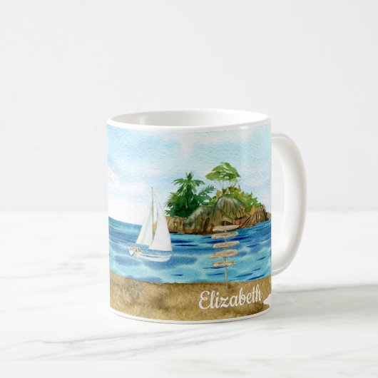 Custom Lighthouse Palm Tree Beach nautical Kaffeetasse (VorderseiteRechts)