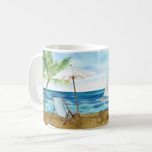 Custom Lighthouse Palm Tree Beach nautical Kaffeetasse (Vorderseite Links)