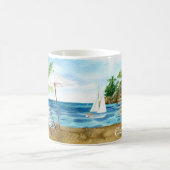 Custom Lighthouse Palm Tree Beach nautical Kaffeetasse (Mittel)