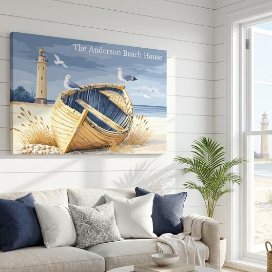 Custom Lighthouse Rowboat Coastal Beach House Leinwanddruck