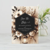 Custom Lights Rustic Wedding Save The Date (Stehend Vorderseite)