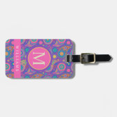 Custom Lila Blue Pink Paisley Pattern Gepäckanhänger (Vorderseite horizontal)