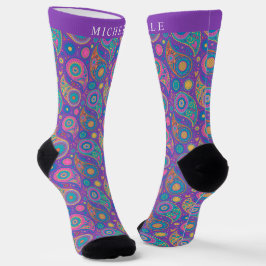 Custom Lila Blue Pink Paisley Pattern Socken