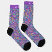 Custom Lila Blue Pink Paisley Pattern Socken (Rechts)