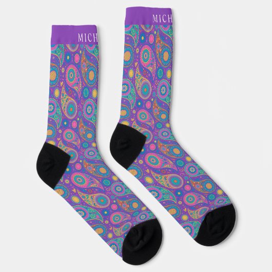 Custom Lila Blue Pink Paisley Pattern Socken (Rechts)