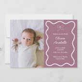 Custom Lila Bow Wavy Boho Collage Baby Birth Ankündigung (Vorderseite)