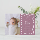 Custom Lila Bow Wavy Boho Collage Baby Birth Ankündigung (Stehend Vorderseite)