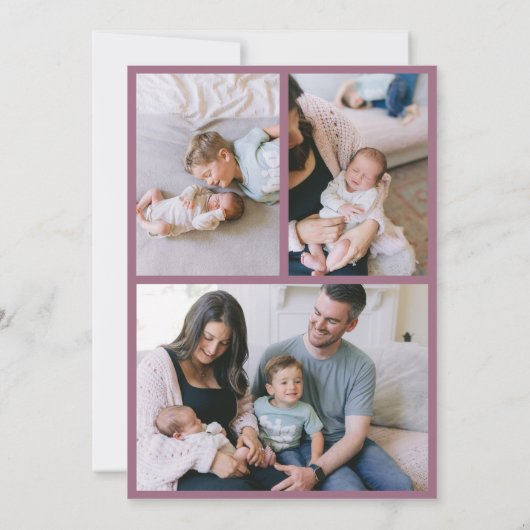 Custom Lila Bow Wavy Boho Collage Baby Birth Ankündigung (Rückseite)