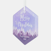 Custom Lila Crystal Snow Forest Frohe Weihnachten Ornament Aus Glas (Vorderseite Links)