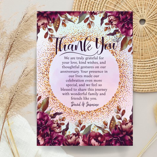 Custom Lila Floral Wedding Anniversary Party Dankeskarte