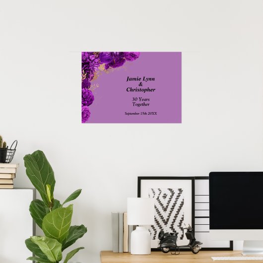 Custom Lila Floral Wedding Anniversary Poster (Heimbüro)