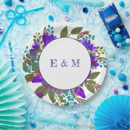 Custom Lila Floral Wedding Pappteller (Party)