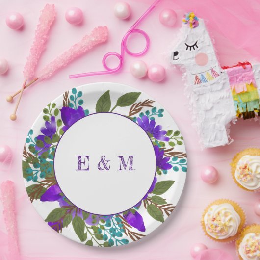 Custom Lila Floral Wedding Pappteller (Party)