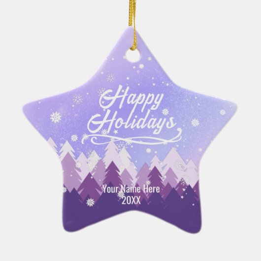 Custom Lila Friedlich Snow Forest  Frohe Weihnacht Keramik Ornament (Hinten)