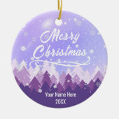 Custom Lila Friedlich Snow Forest  Frohe Weihnacht Keramik Ornament (Vorne)