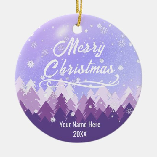 Custom Lila Friedlich Snow Forest  Frohe Weihnacht Keramik Ornament (Vorne)
