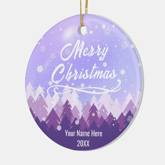 Custom Lila Friedlich Snow Forest  Frohe Weihnacht Keramik Ornament (Links)