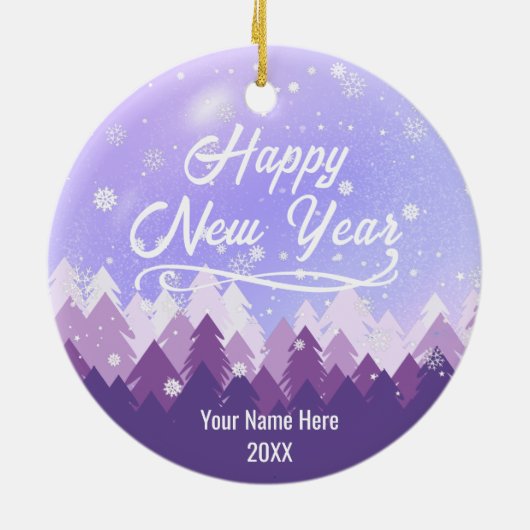 Custom Lila Friedlich Snow Forest  Frohe Weihnacht Keramik Ornament (Hinten)