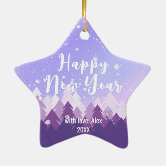 Custom Lila Friedlich Snow Forest  Frohe Weihnacht Keramik Ornament (Hinten)