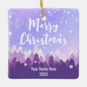 Custom Lila Friedlich Snow Forest Frohe Weihnacht Keramikornament (Vorderseite)