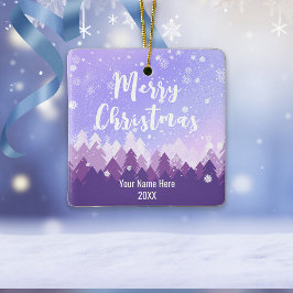 Custom Lila Friedlich Snow Forest  Frohe Weihnacht Keramikornament