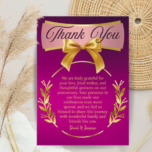 Custom Lila & Gold Wedding Anniversary Party Bow Dankeskarte