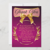 Custom Lila & Gold Wedding Anniversary Party Bow Dankeskarte (Vorderseite)