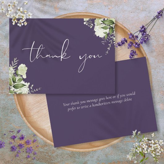 Custom Lila Greenery Elegantes Skript Dankeskarte