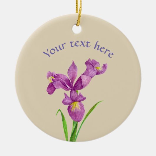 Custom Lila Iris Botanische Blumenkunst Keramik Ornament (Vorne)