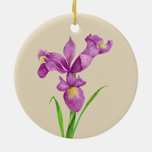 Custom Lila Iris Botanische Blumenkunst Keramik Ornament (Hinten)