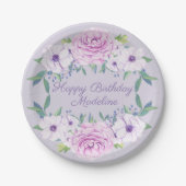 Custom Lila Lilac Floral Birthday Party Pappteller (Vorderseite)