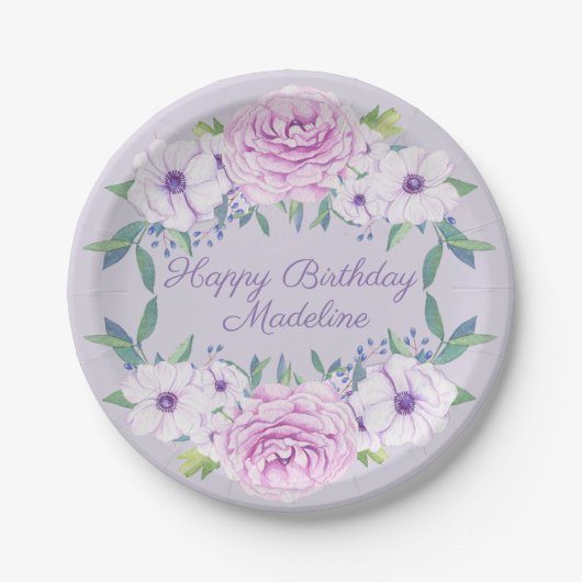 Custom Lila Lilac Floral Birthday Party Pappteller (Vorderseite)