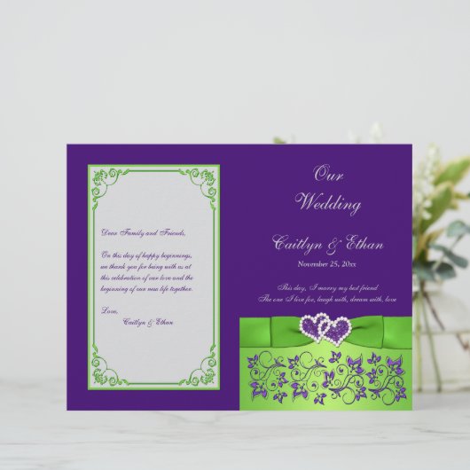 Custom Lila, Limon, Gray Wedding Program 2 (Stehend Vorderseite)