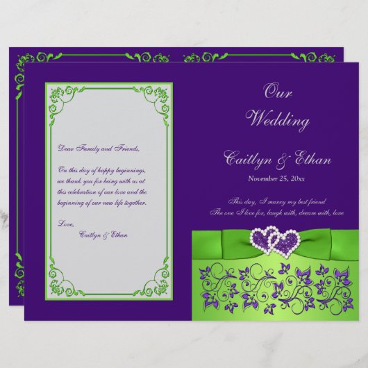 Custom Lila, Limon, Gray Wedding Program 2 (Vorne/Hinten)