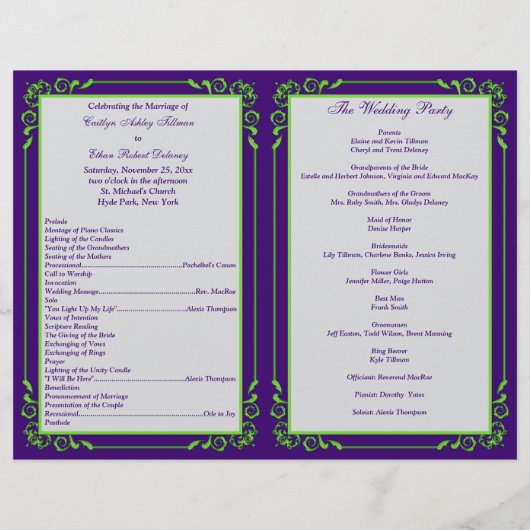 Custom Lila, Limon, Gray Wedding Program 2 (Rückseite)